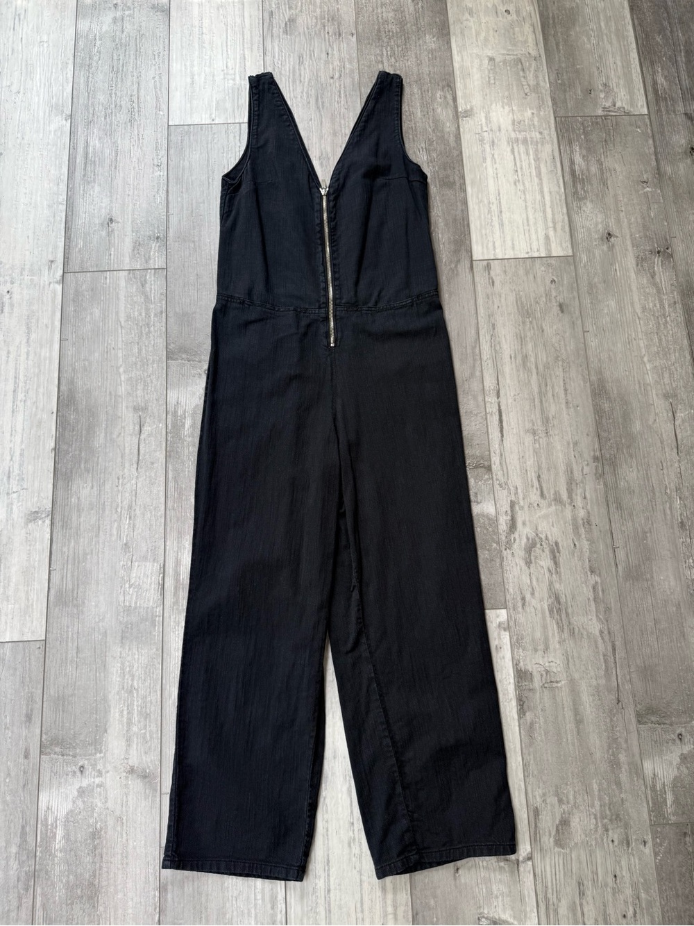 Zara TRF Black Denim Jumpsuit Wide Leg Zip Front Size Small